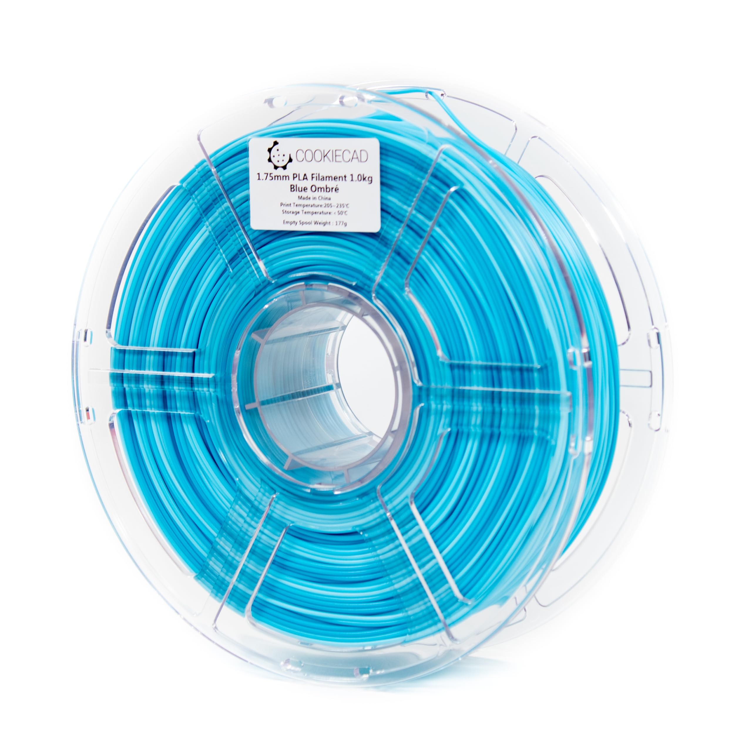 Cookiecad Blue Ombre (Blue -> Pale Blue Rainbow Transition) PLA 3D Printer Filament 1.75mm 1kg