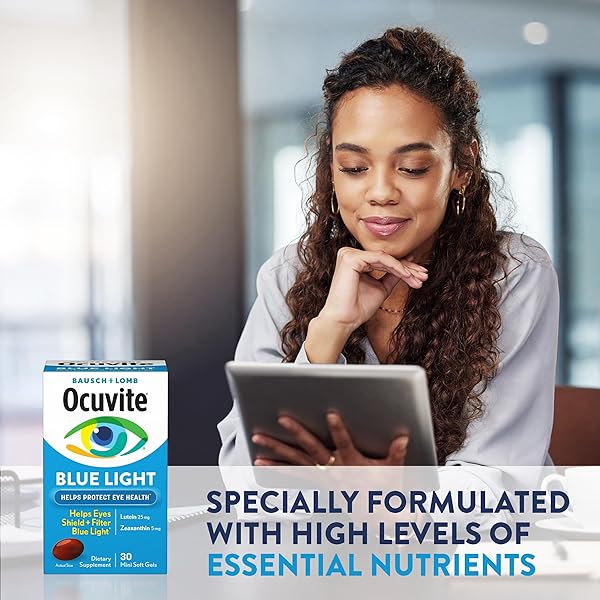OCUVITE BLUE LIGHT LUTEIN & ZEAXANTHIN SUPPLEMENT, EYE VITAMIN FOR EYE STRAIN, VISION & OCULAR HEALTH SUPPORT, SOFTGELS FOR SCREEN & SUNLIGHT EXPOSURE, 30 SOFTGELS