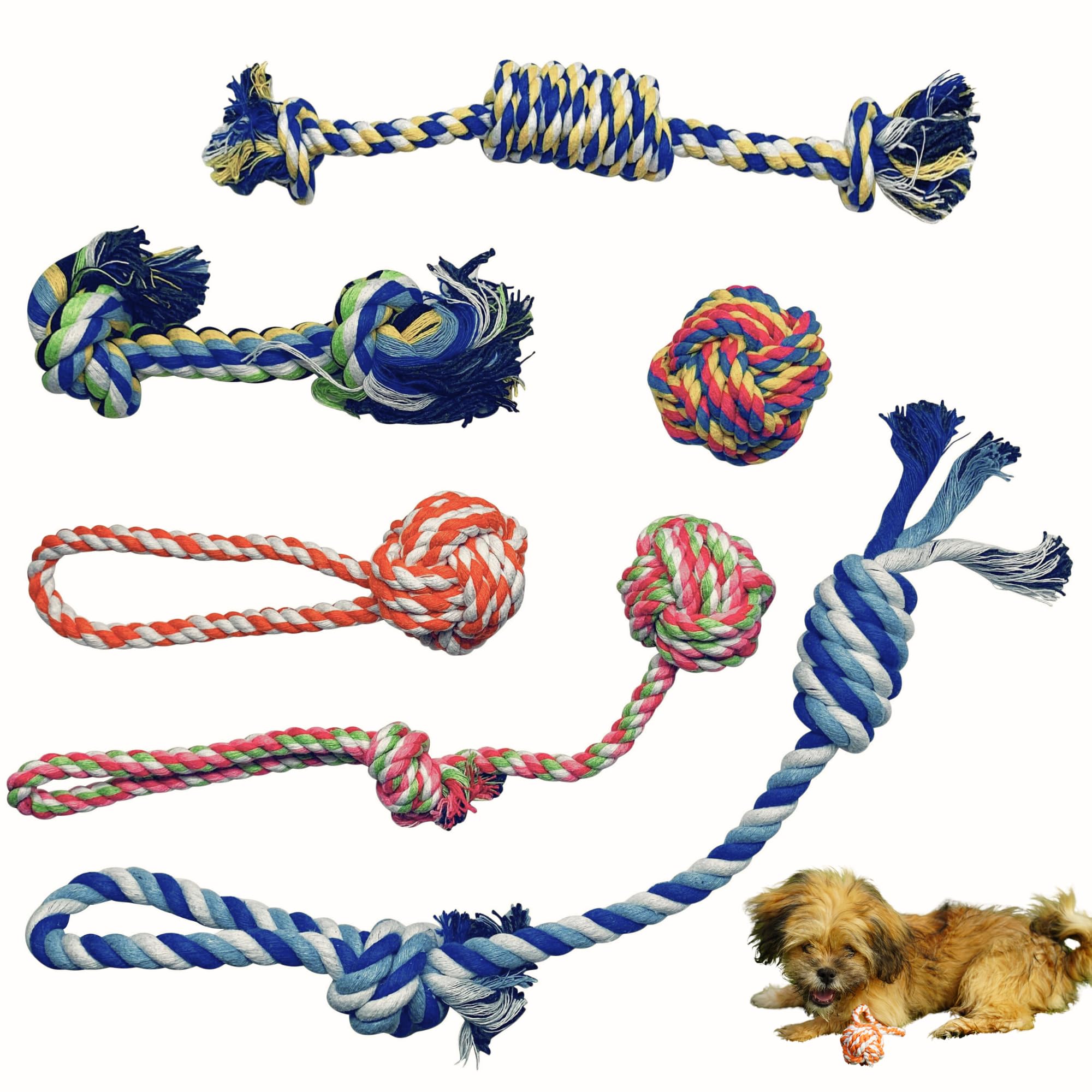 Otterly Pets Small Puppy Dog Rope Toys for Play Chew Teething and Boredom - for Smaller Dogs (6-Pack)