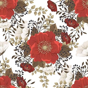 Red Floral Pattern Wallpaper Peel And Stick Self Adhesive Wallpaper Removable Decorative Wall Murals Home Kitchen Wall Decoration 17 71 W X 196 9 H Amazon Com