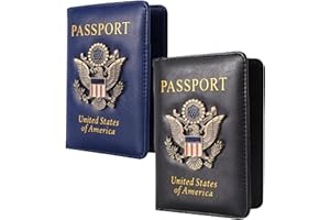 XMLINPER 2 pieces Passport Holder and Card Slot Combo RFID Blocking Leather Family Travel Passport Wallet Travel Accessories for Men Women (Blue and black)