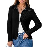 Arach&Cloz Women's Wool Blend Fashion Zip Up Cardigan Sweater Outfit