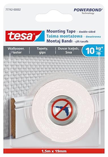 tesa 77742–00002–00 SMS Permanent Doppelseitiges Montage-Klebeband für strukturierte Oberflächen, Weiß