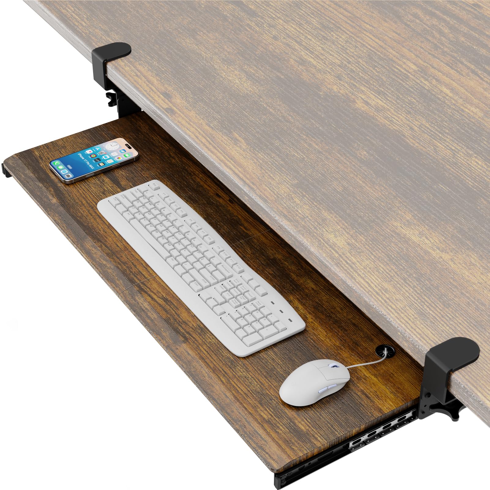 Photo 1 of AX WABER Keyboard Tray Under Desk Pull Out with Extra Sturdy C Clamp Mount System, 32.8 (38 inch Including Clamps) x 12 Inch Slide-Out Platform Computer Drawer for Typing Vintage AX01WG202