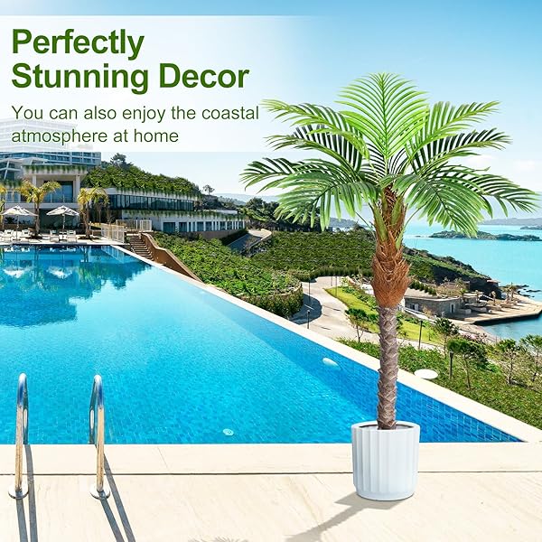 KEEPLUSH 5FT ARTIFICIAL PHOENIX PALM TREE FOR OUTDOOR INDOOR DECOR, FAUX COCONUT SILK PALM TREE TROPICAL FAKE TREE PLANT FOR OUTSIDE PATIO INDOOR HOME OFFICE BATHROOM POOL COASTAL DECOR (SET OF 2)