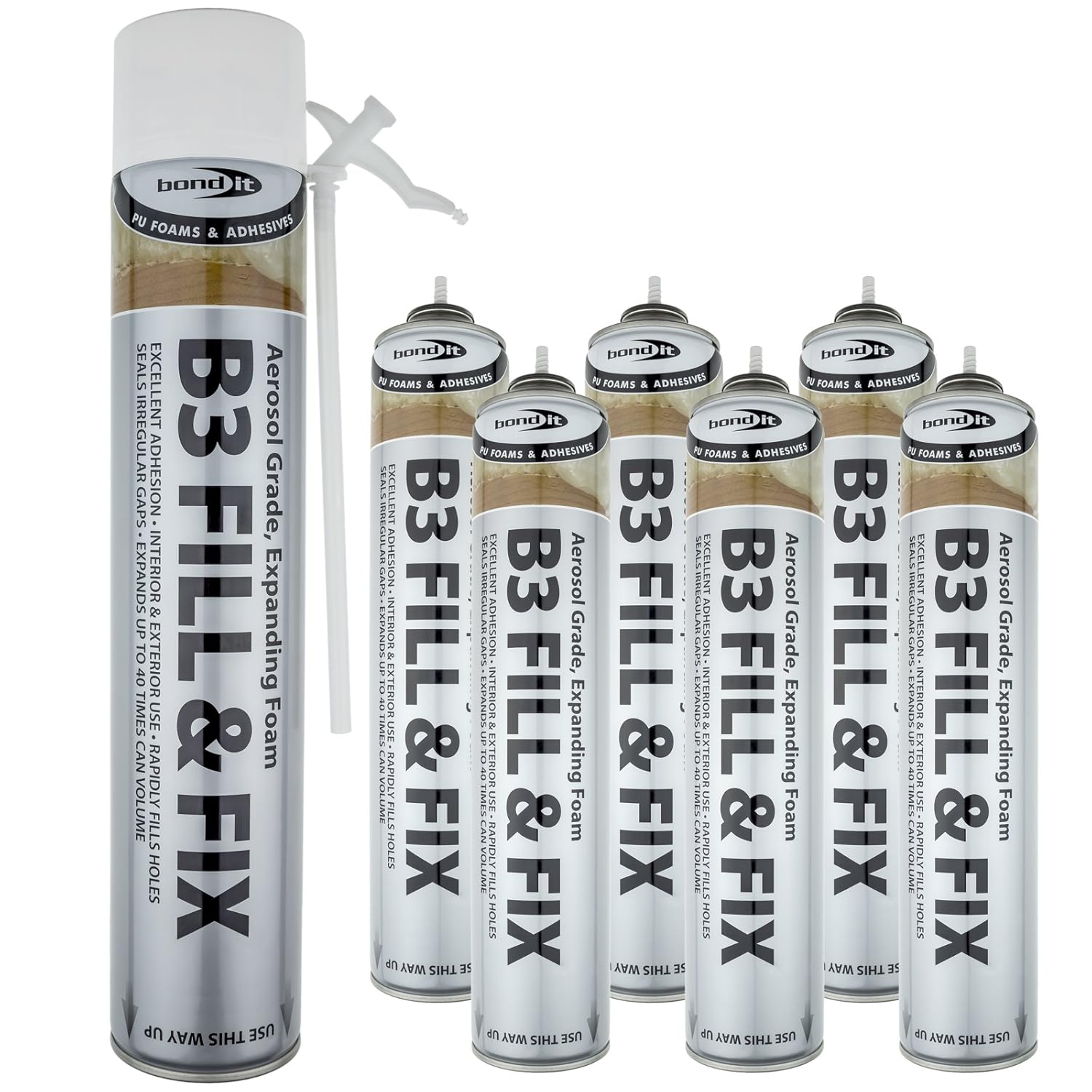 6 x 750ml Aerosol Expanding Foam Quick Set Can Gap Filling, Fixing