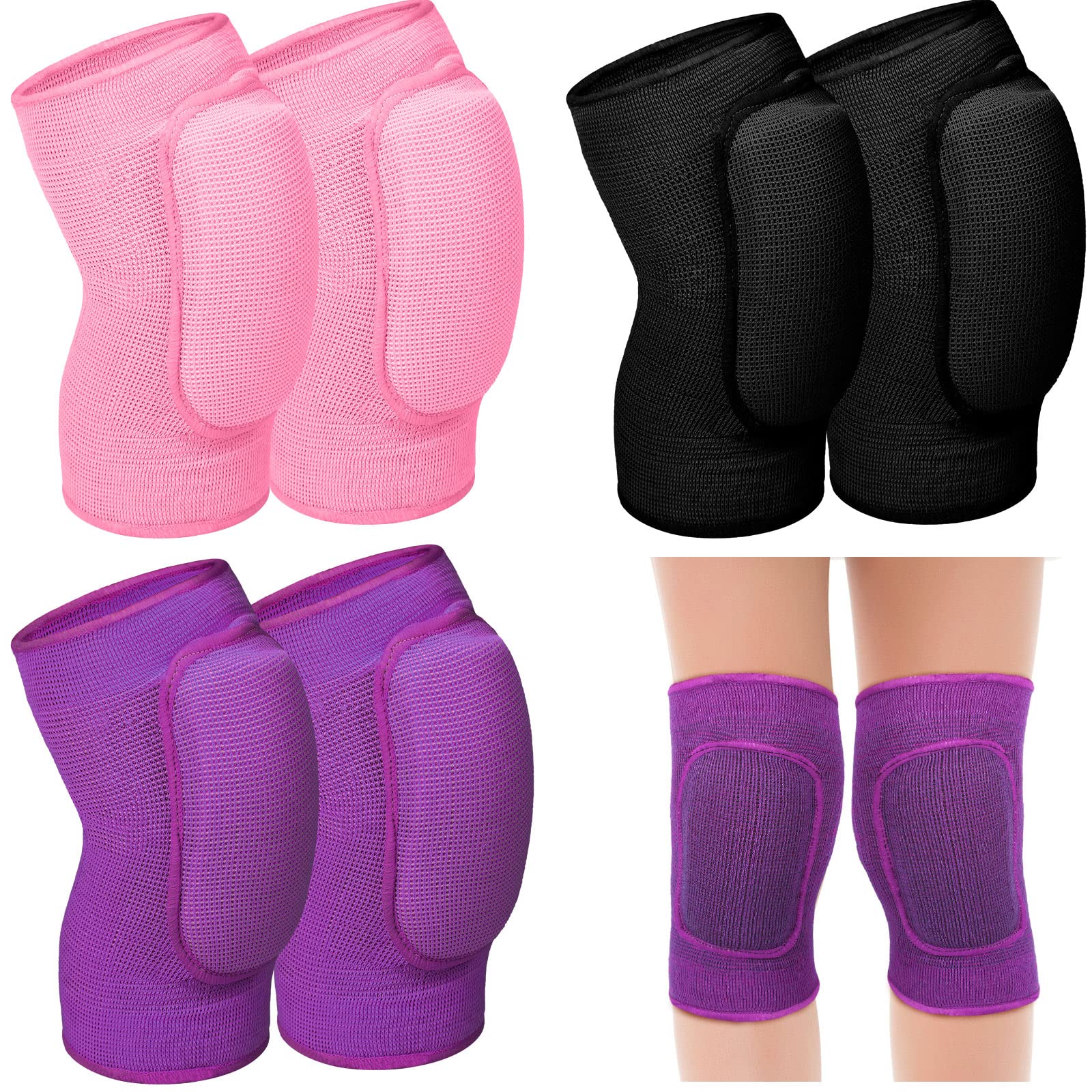 Photo 1 of Hungdao 3 Pairs Volleyball Knee Pads for Kids Soft Breathable Brace Non Slip Padded Sponge Knee Support for Girls Boys Dance, Football, Skating, Running, Youth Sports(X-Small,Pink, Purple, Black)