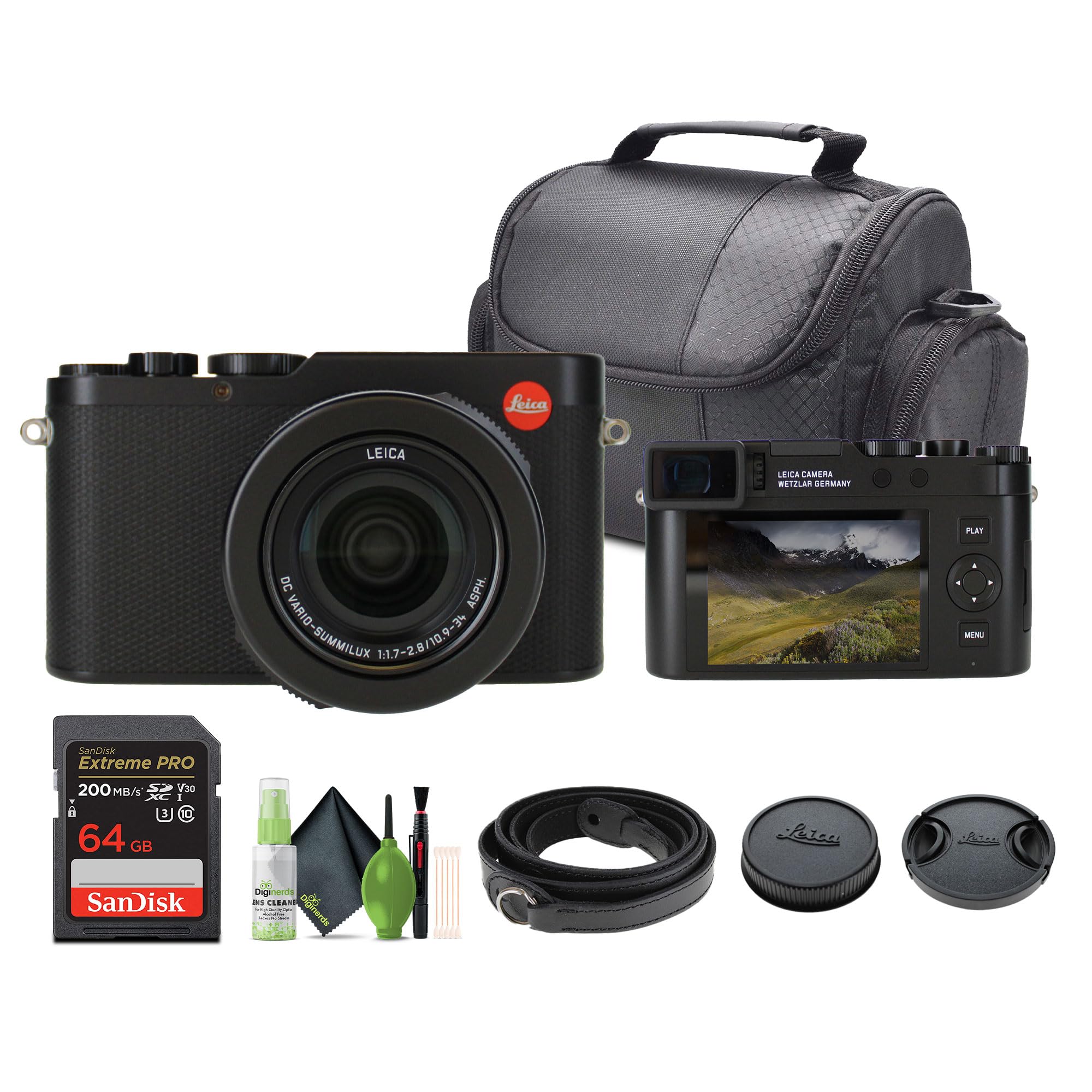 Leica D-Lux 8 Compact Digital Camera, 10.9-34mm f/1.7-2.8 Lens 17MP CMOS Sensor (Black) 19191 + 64GB Memory Card + Travel Bag + Cleaning Kit and More