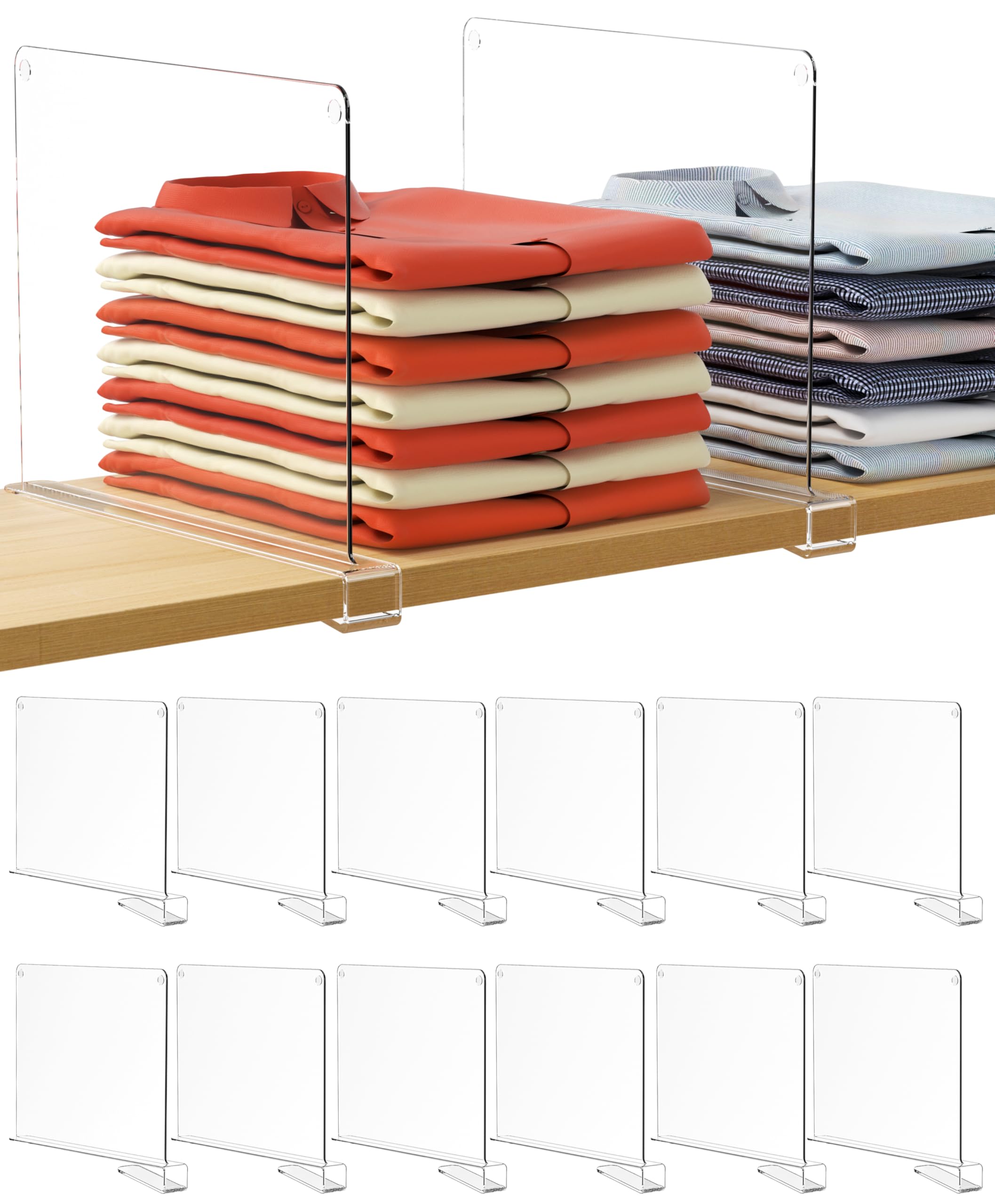 Photo 1 of HBlife 12 Inches Tall [Extra Tall Version] Shelf Dividers, Purse Organizer for Closet, Clear Acrylic Bookshelf for Organization Closet Organizers and Storage for Handbags, 12 PCS