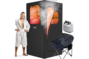 ouluu Portable Sauna for Home, Sauna Box with 2.6L Steamer, Personal Sauna with Big Sauna Chair, Remote Control, Oxford Fabric, 2.6’ x 2.6’ x 5.9’, Black, 1000W