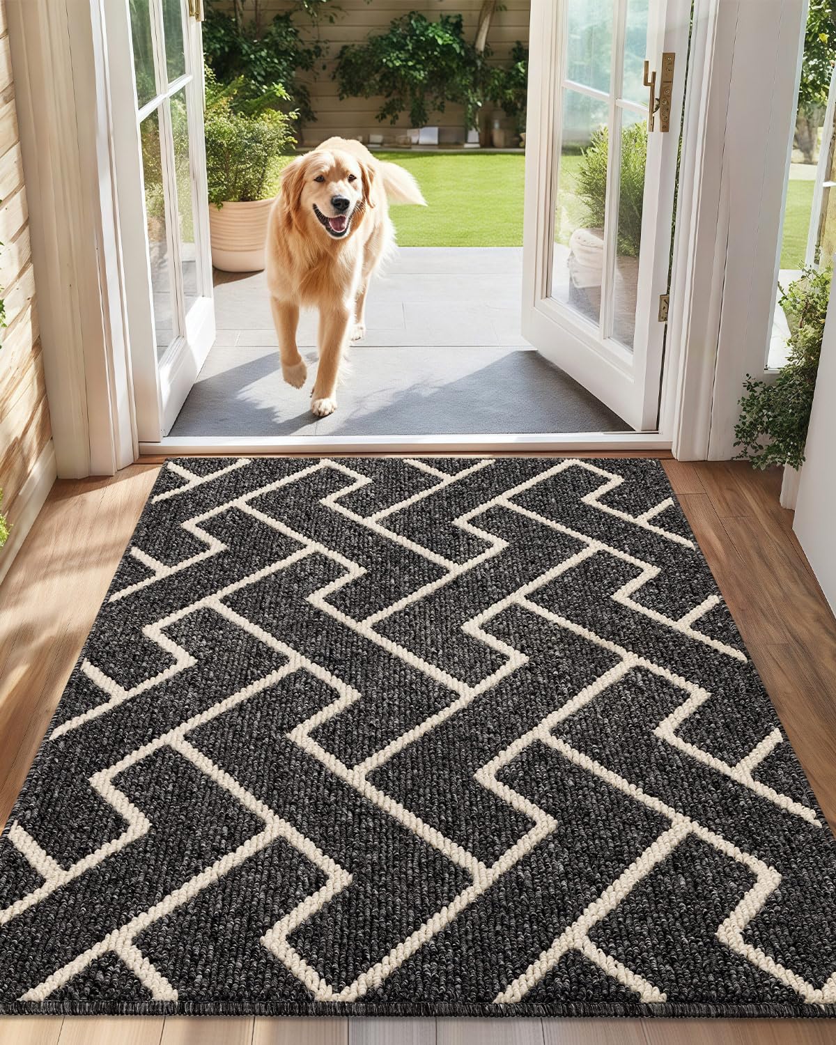 Biscpro Indoor Doormat,80x120cm Welcome Mat,Non-Slip Absorbent Door Mat,Rubber Backing Dirt-Trapping Front Door Mat,Washable Low-Profile Stylish Mat for Entrance,Kitchen,Garden,Laundry Room(Black)