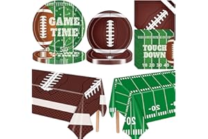 DREASMT Football Paper Plates Napkins Dessert Set, 74pcs Game Day Football Party Plates Set Touchdown Football Tablecloths Decorations Football Party Supplies Decorations