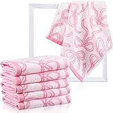 SmoothNovelty 6 Pcs Pink Bow Washcloths 100% Cotton Wash Cloths 13" x 13" Coquette Small Face Towels Absorbent Soft Hand Bath Towels for Bathroom, Spa, Kitchen Drying Cleaning (Classic Style)