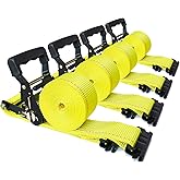 MorScan 4-Pack E-Track Ratchet Straps, 2" x 15' E Track Tie Down Straps 4,400lbs Break Strength, Heavy Duty Etrack Cargo Strap for Truck, Trailer, Flatbed, Motorcycle, ATV, UTV, Lawn Mower