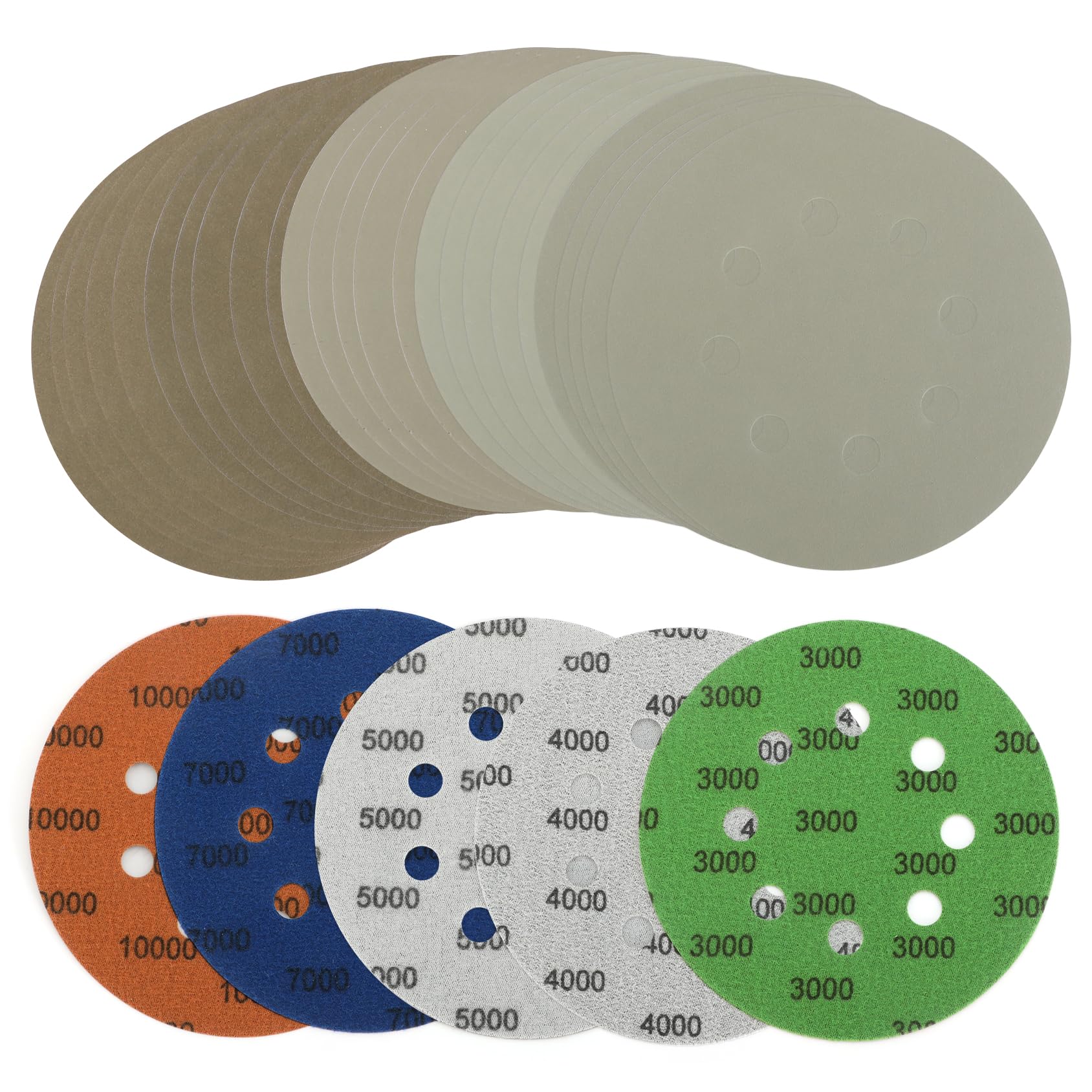 Viaky 25Pcs 125mm Sanding Discs, Wet Dry 5 Inch 8 Hole Hook and Loop 3000 4000 5000 7000 10000 Grit Superfine Round Sanding Pads, Orbital Sander Discs for Wood, Metal, Car, Furniture, Polishing