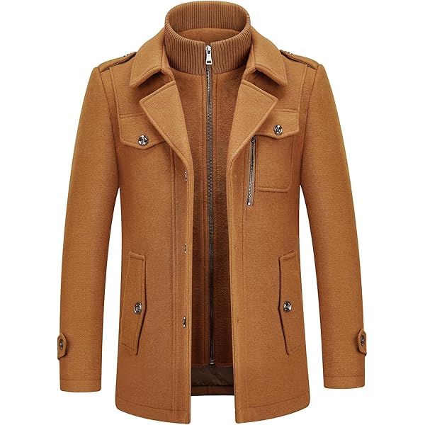 Men's Business Woolen Pea Coat Slim Fit Single Breasted Overcoat