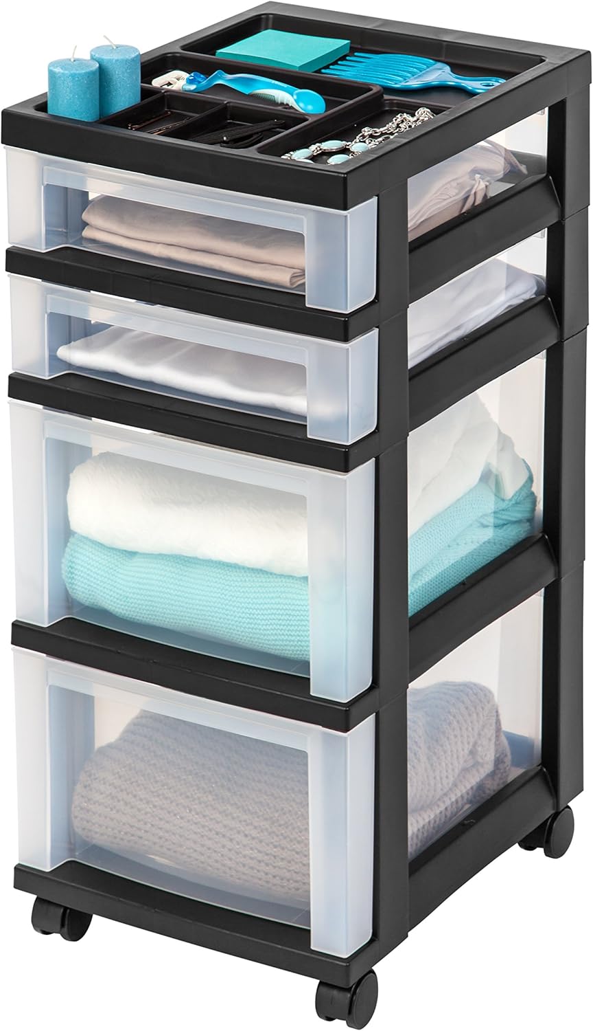 IRIS USA MC-322-TOP 4-Drawer Storage Cart with Organizer Top, Clear: Home & Kitchen
