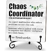 Inspirational Wooden Sign, Chaos Coordinator That Desk Decor Sign With Stand, Home Office Decor Funny Gifts Office Rustic Table Desk Decor Accessories & Supplies, 5X5 Inches-A12