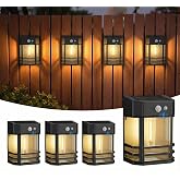 btfarm Solar Fence Lights, 4 Pack Motion Sensor Lights Outdoor, 3 Lighting Modes Dusk to Dawn Solar Deck Lights, IP65 Waterproof for Fence Post Wall Stairs Patio Backyard