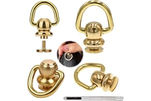 AROKIMI 4Pcs Brass Ball Studs Rivets D Ring for Leather Crossbody Purse Craft