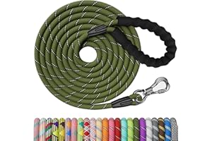 NTR Heavy Duty Dog Leash, 15FT Training Leash with Swivel Lockable Hook, Padded Handle and Highly Reflective Threads, Long Lead for Walking, Hunting, Camping, Backyard for Small Medium Large Dog