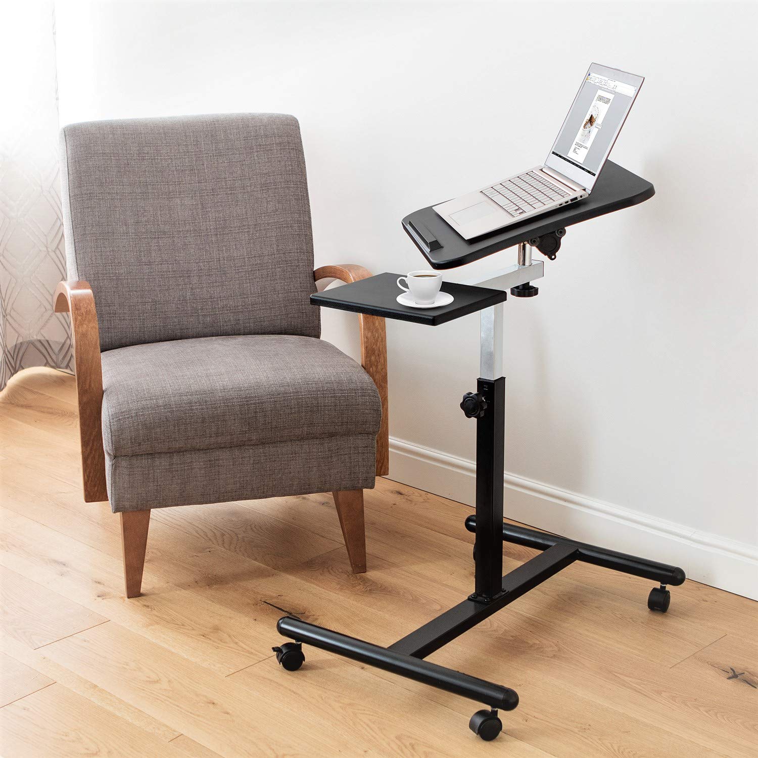 Tatkraft Vanessa Desk for Laptop, Solid and Superior Stability, Laptop Table Stand on Wheels, Ergonomic Adjustable Stand for Laptop with Mouse Board