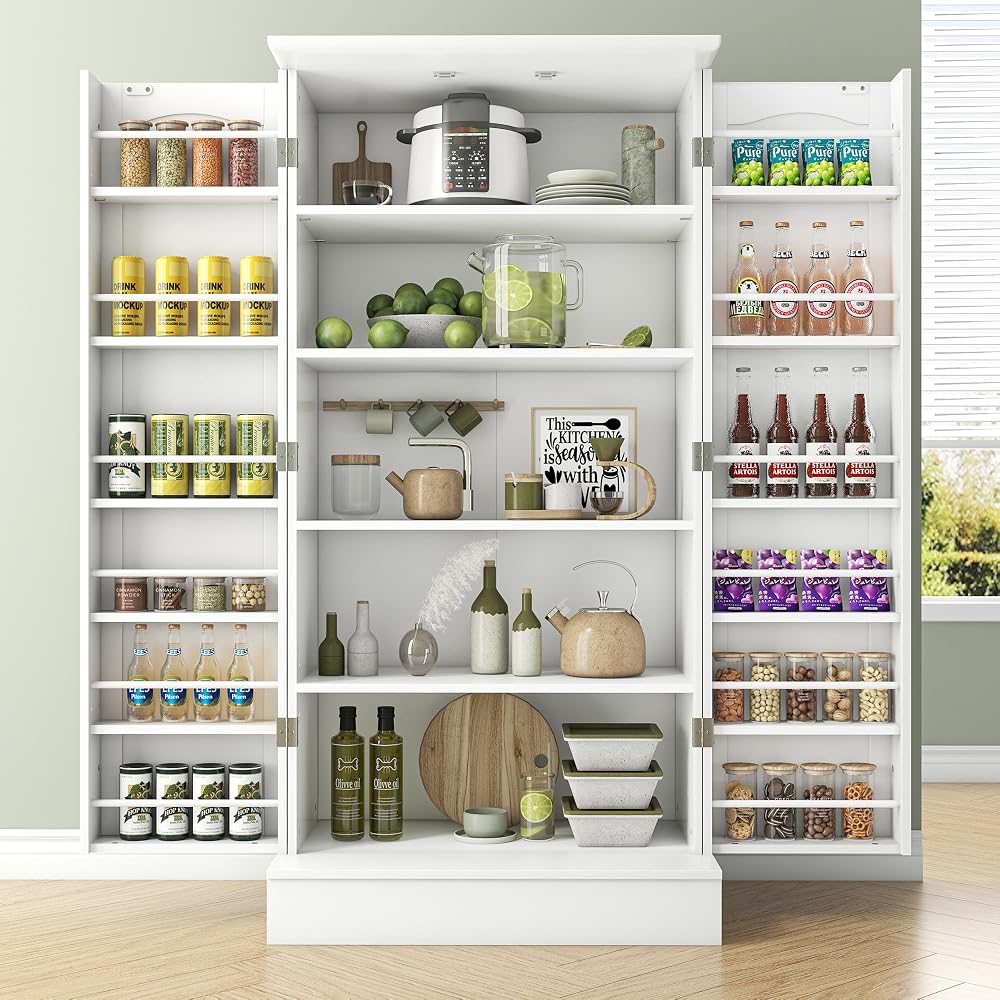 cointwo 47" Kitchen Cupboard with Adjustable Shelves - White Storage Unit