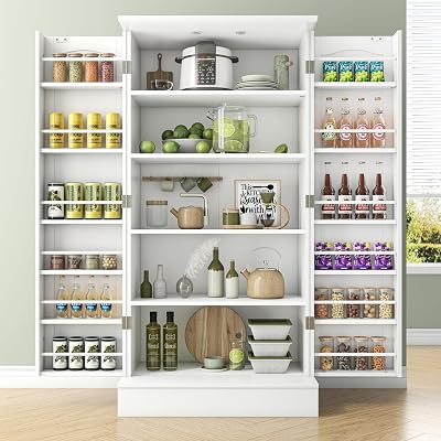 cointwo 47" Kitchen Cupboard with Adjustable Shelves - White Storage Unit