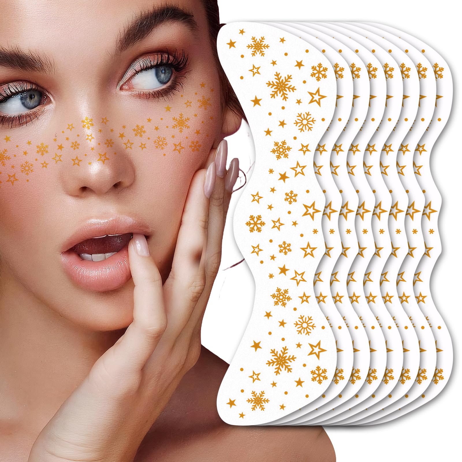 UICCVOKK 8 Pcs Glitter Freckles,Face Tattoos,Sparkle Freckle, Temporary Tattoo,Gold Stardust Speckles & Sparkle Freckle Patches, Face Glitter Makeup Speckles for Graduation, Music, Masquerade
