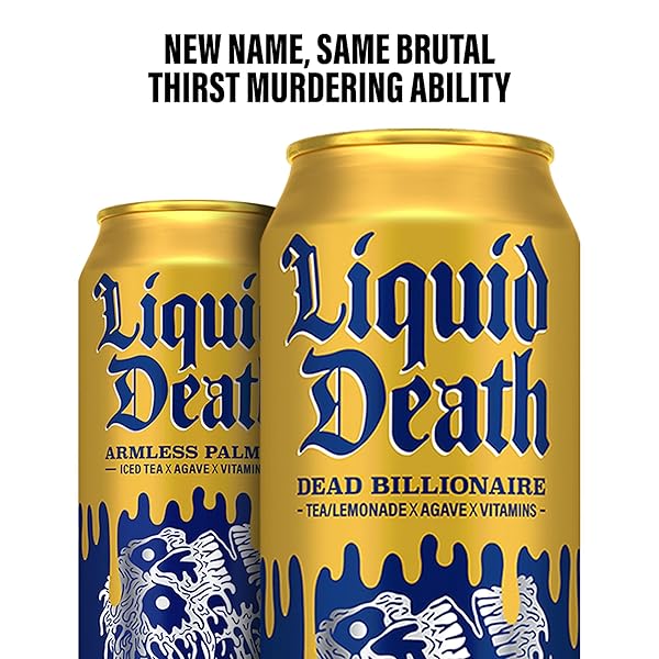 LIQUID DEATH, DEAD BILLIONAIRE ICED TEA, 8-PACK (19.2OZ CANS), HALF LEMONADE HALF BLACK TEA, LOW CALORIE, NO ARTIFICIAL SWEETENERS, B12 & B6 VITAMINS