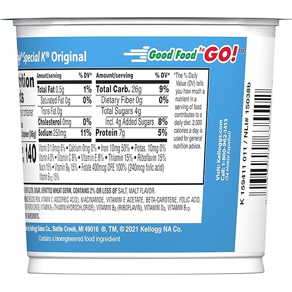 SPECIAL K BREAKFAST CEREAL CUP, 11 VITAMINS AND MINERALS, MADE WITH FOLIC ACID, B VITAMINS AND IRON, ORIGINAL, 1.25OZ CUP (1 CUP)