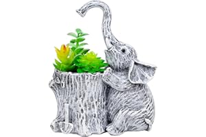 upbema Elephant Gifts for Women Succulent Pots Indoor Planters for Plant Lovers Cute Outdoor Plant Pots Gift Idea for Mother Outdoor Garden Animal Decor Elephant Hug Stump Statue with Drainage Hole