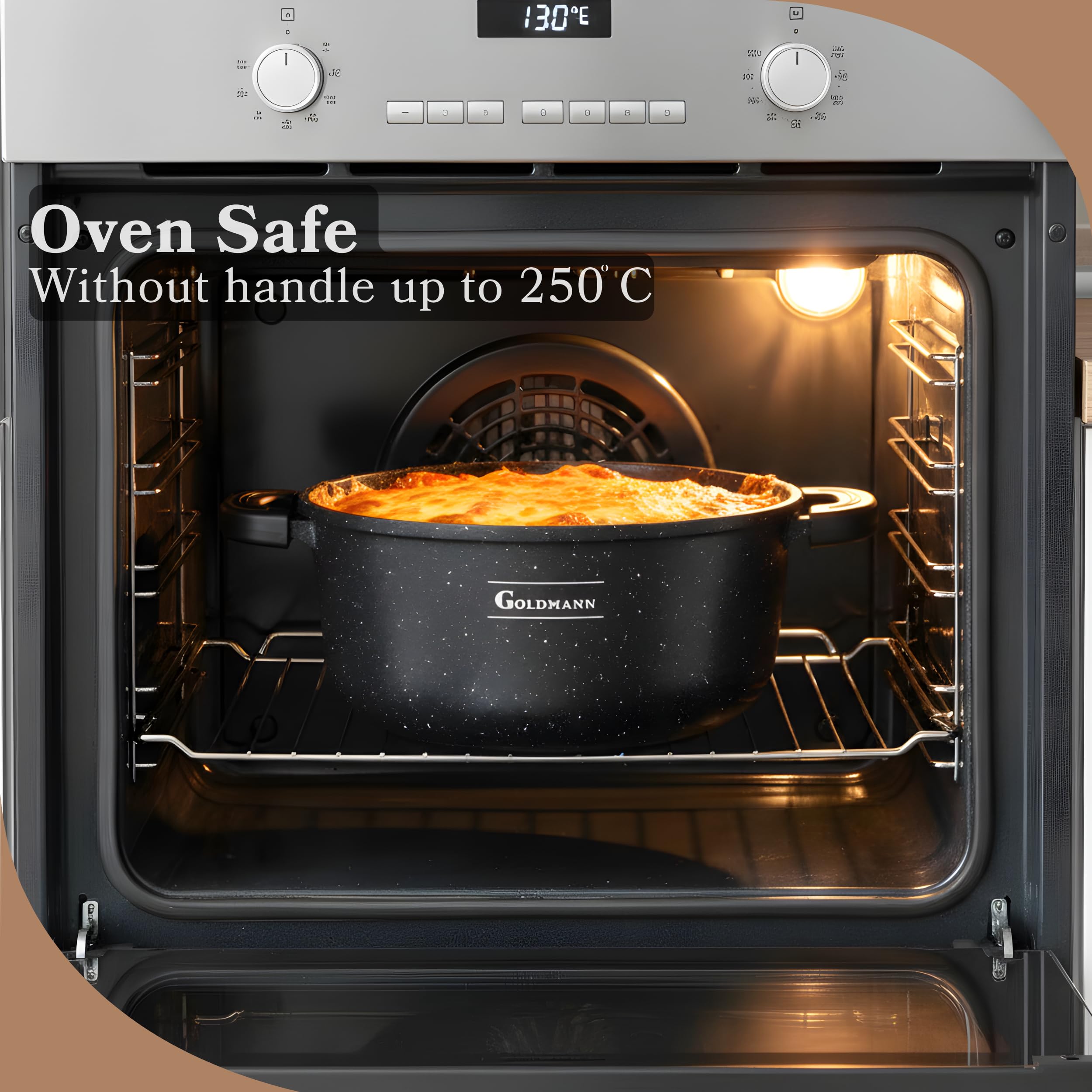 GOLDMANN Kochtopf aus Aluminiumguss, 24 cm - 4.5 L, antihaftbeschichtete Keramik-Marmor-Optik, Glasdeckel, induktions- und für alle Herdarten geeignet, ofenfest und PFOA-frei 9