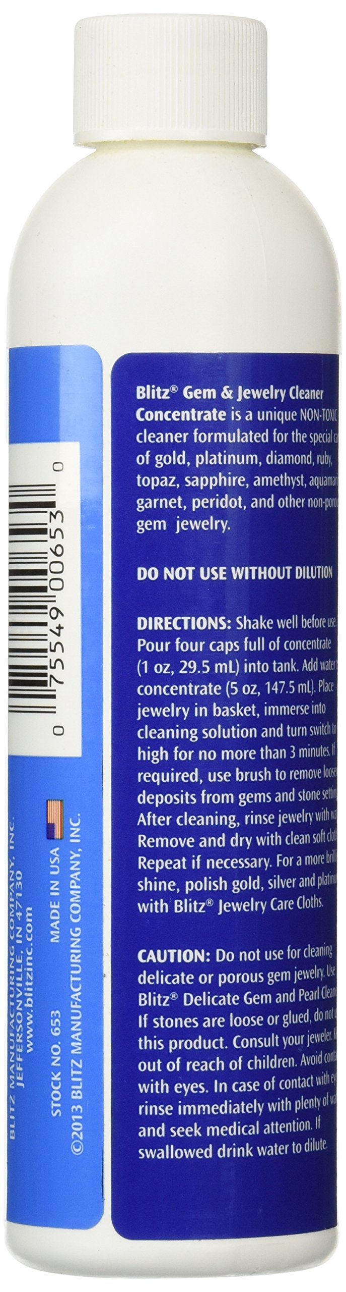 Blitz Blitz Gem & Jewelry Cleaner Liquid Concentrate for Gold, Silver, Platinum Jewelry Cleans Non-Porous, Precious & Semi-Precious Stones Non-Toxic, Non-Abrasive, Planet Friendly Made in USA 8oz (2 Pack)