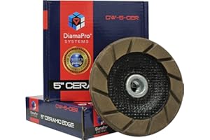 DiamaPro Systems Ceramic Edge Threaded 5 Inch Ceramic Concrete Grinding Cup Wheel Grinding, Preparation, & Removing Coating (50 Grit)