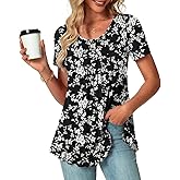 POPYOUNG Tunic Tops for Women Dressy Loose Fit Casual Short Sleeve Long Shirts Ruffled Hem Blouse wear with Leggings