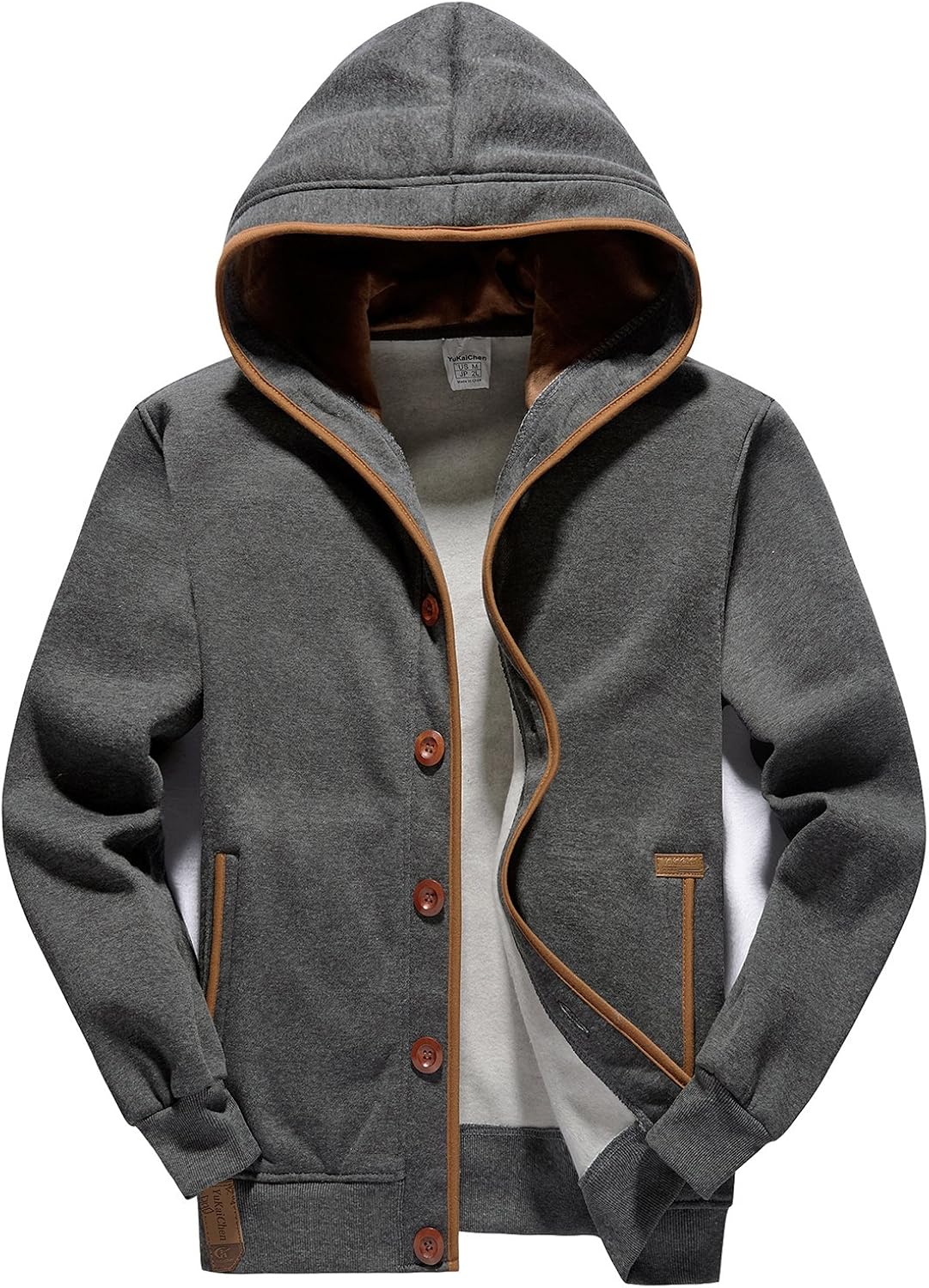 YuKaiChen Men's Fleece Hoodie Button-up Jacket Hooded Sweatshirt at  Men’s Clothing store