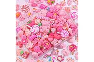 GLITZEST 60Pcs Frosted Pink Slime Charms Assorted Cute Decoden Embellishments, Kawaii Slime Accessories,Candy Heart Bear Bulk Flatback Resin Charm for Phone Junk Cases,Scrapbooking Crafting & DIY Decoration