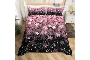Homewish Cherry Blossom Duvet Cover Set Pink Flower Bedding Set 3pcs for Girls Adults Petal Floral Print Comforter Cover Japanese Style Bedspread Cover with 2 Pillowcases (No Comforter) King Size