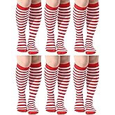 Syhood 6 Pairs Mardi Gras Striped Knee High Socks Polyester Striped Tube Stockings Knee High Socks for Woman Mardi Gras Party