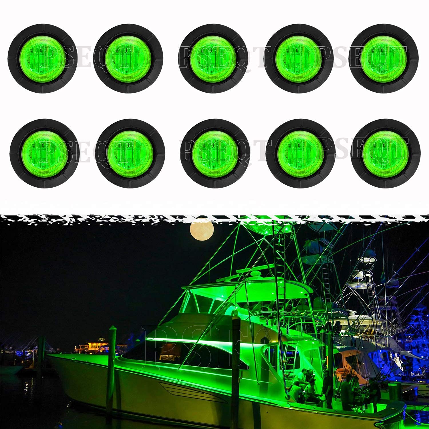 PSEQT 3 LED Round Boat Interior Deck Transom Courtesy Utility Light Marine Step Cockpit Lighting Waterproof for Fishing Pontoon Kayak Yacht Sailboat (Green, 10Pcs)…