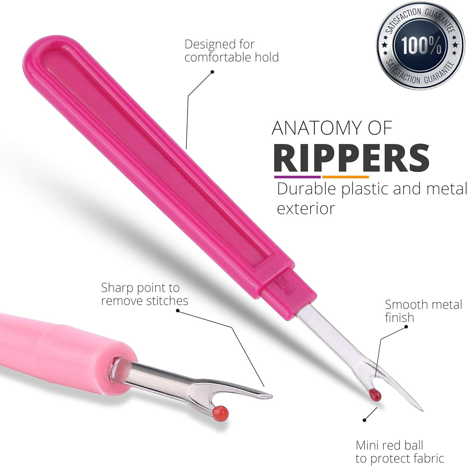 Seam Ripper 2 Pack - Thread Remover Sewing Supplies - Stitch Remover Tool for Sewing, Crafting Notions and Quilting - Thread Cutter Unpicker Sewing Accessories and Supplies