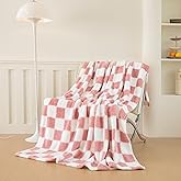 Peopleareok Checkered Throw Blanket, Pink Fleece Blanket Twin Size for Couch Bed Sofa, Checkerboard Grid Pattern Blankets for All Seasons(60"×80",Light Pink)