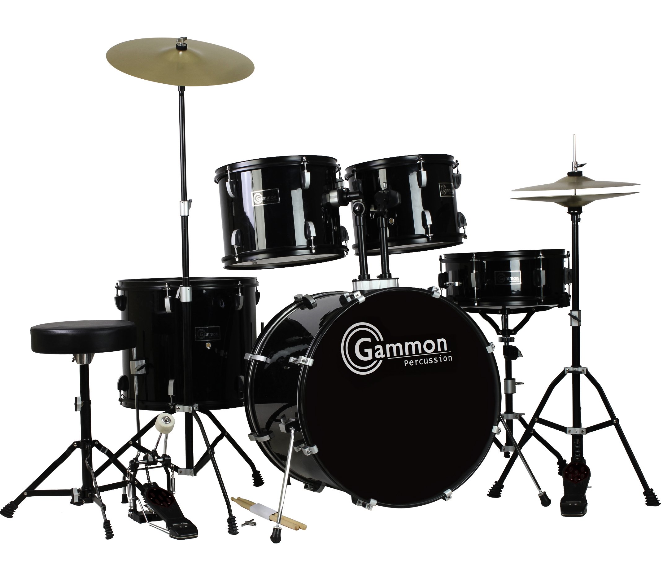 Gammon Percussion Full Size Complete Adult 5 Piece Drum Set with