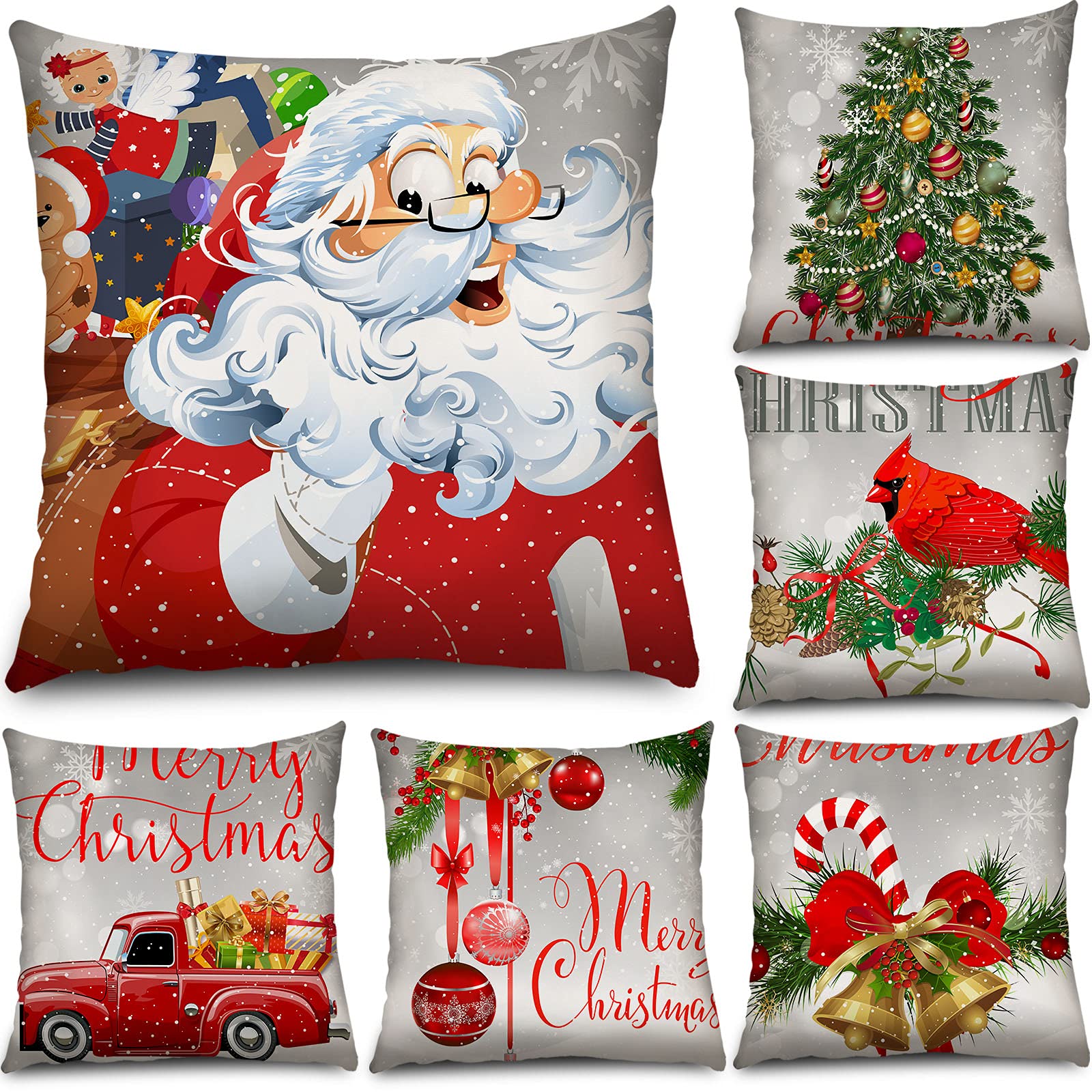 Tatuo Vintage Christmas Pillow Cases - Set of 6 Snowflake Pillow Covers for Sofa, Bed, Car - 18 x 18 Inch