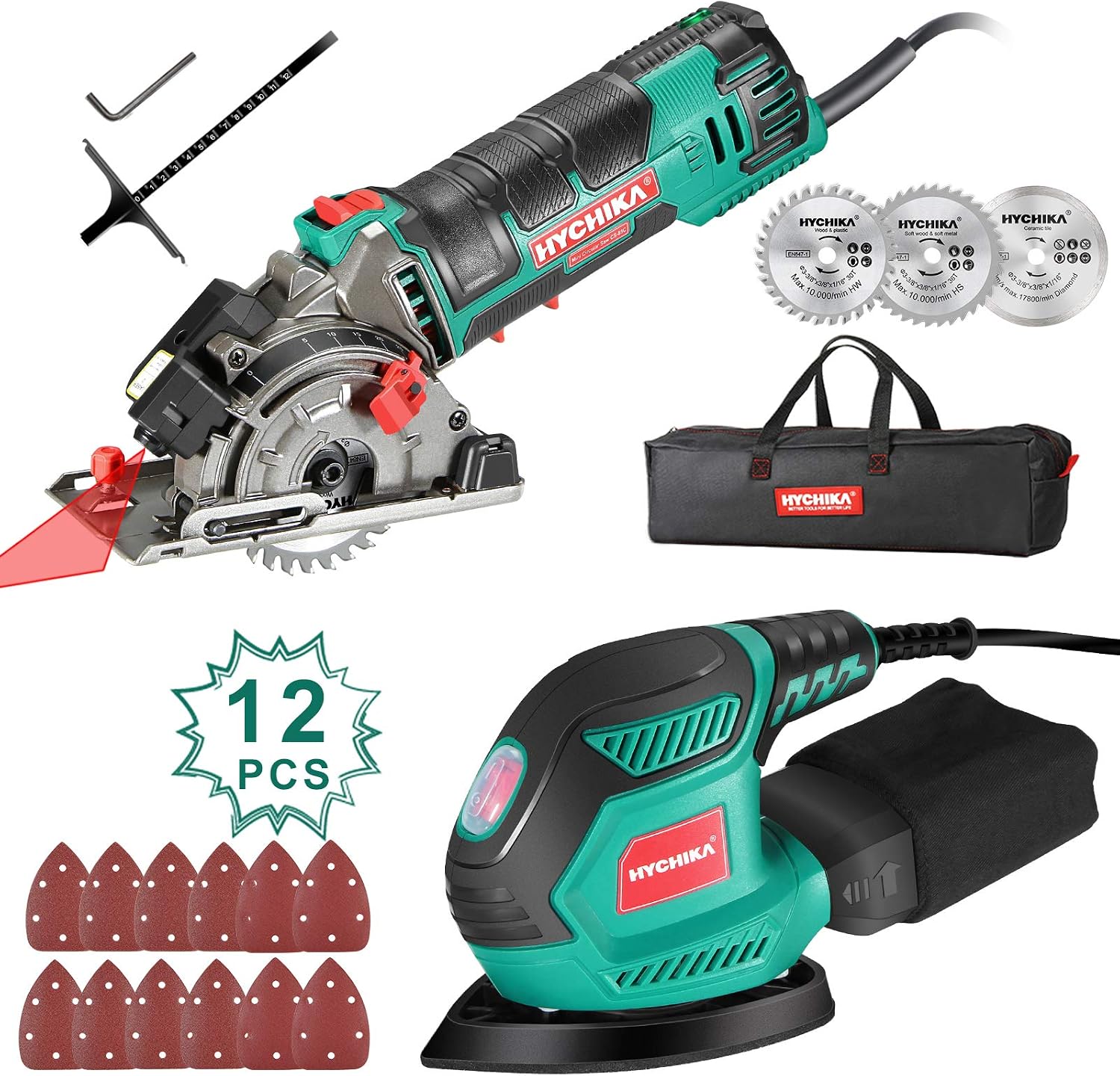 Mini Circular Saw, HYCHIKA Compact Circular Saw Tile Saw with 3 Saw