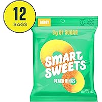 SmartSweets Peach Rings 1.8 oz bags (box of 12), Candy with Low-Sugar (3g) & Low Calorie (80)- Free of Sugar Alcohols & No Artificial Sweeteners, Sweetened with Stevia