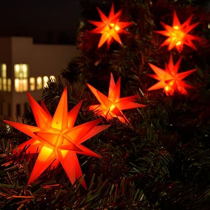 3D LED 9er Sternenkette für innen & außen Stern Adventsstern Weihnachtsstern Neuheit 2017 (rot)