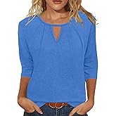 JomeDesign 3/4 Length Sleeve Womens Tops Round Neck Casual Tunic Tops Basic Pleated Summer Shirts Loose Fit 2025