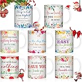 Teecyhooo 8 Pcs Christian Gifts 12oz Ceramic Coffee Mugs for Women, Bible Verse Mugs Bulk with Handle Christian Tea Cups Set Inspirational Appreciation Bulk Christmas Gifts(Floral)